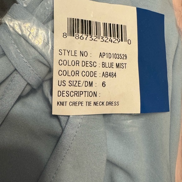 Adrianna Papell Blue Mist Knit Crepe Tie Neck Dress NWT - Picture 6 of 8